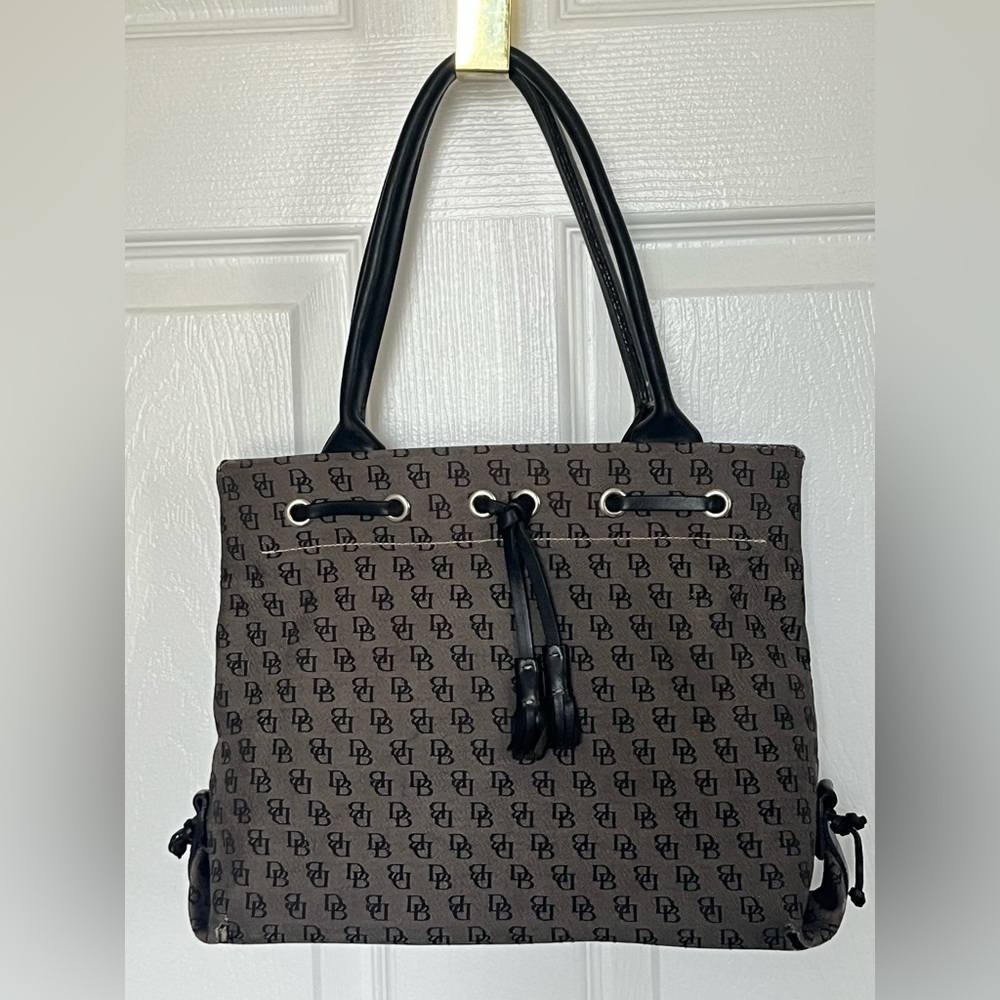 Vintage Dooney & Bourke Black and Gray Monogram Canvas Tote